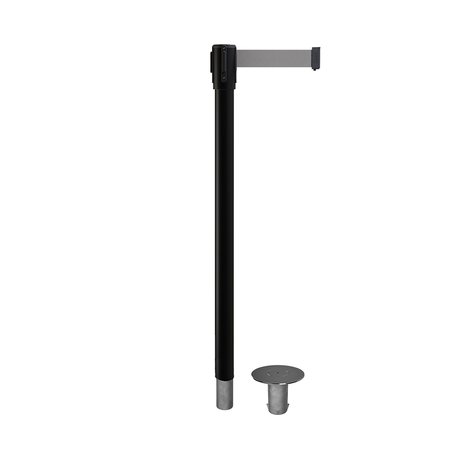 MONTOUR LINE Retractable Belt Removable Stanchion, 2ft Black Post  11ft. Lt Gry MX530R-BK-LGY-110